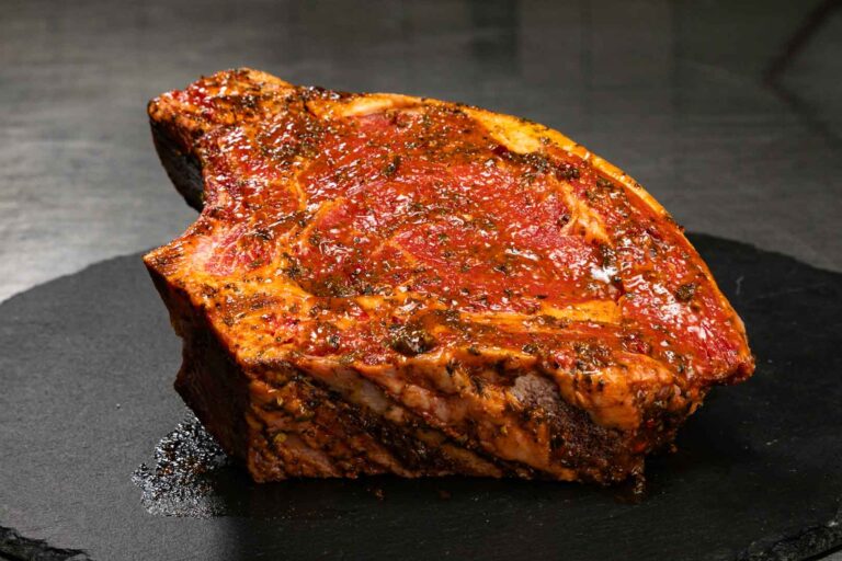 Rinder-Clubsteak. MÖNKE Fleisch GmbH & Co. KG, Pulheim. Das Angebot umfasst unter anderem regionales Fleisch aus dem Umland, argentinisches Steakfleisch, irisches Weiderind, Lammfleisch aus Neuseeland, Seafood sowie exotische Fleischsorten.
